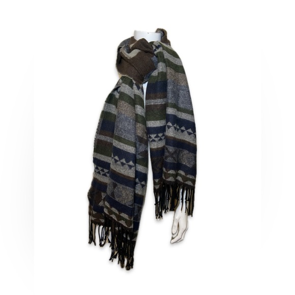 Large Tribal Pattern ALDO Scarf - Forest Green, Brown, Navy, Off-White - Picture 1 of 6